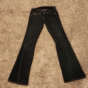 True Religion Joey, denim black,size 27, gold colored detailing